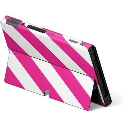 Pink and White Geometric Stripes Nintendo Switch OLED (2021) Skin