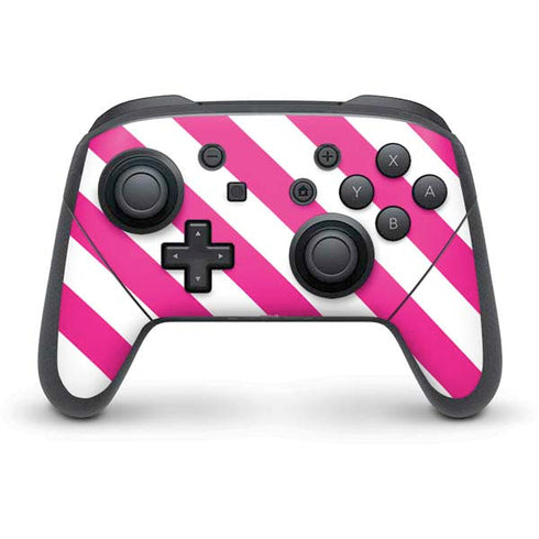 Pink and White Geometric Stripes Nintendo Switch Pro Controller Skin