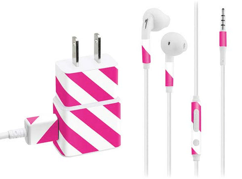 Pink and White Geometric Stripes Phone Charger Skin