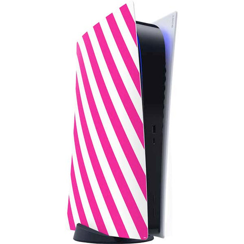 Pink and White Geometric Stripes PS5 Digital Edition Console Skin