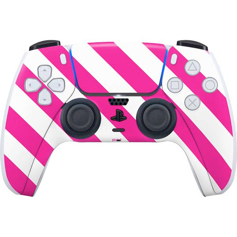 Pink and White Geometric Stripes PS5 Controller Skin