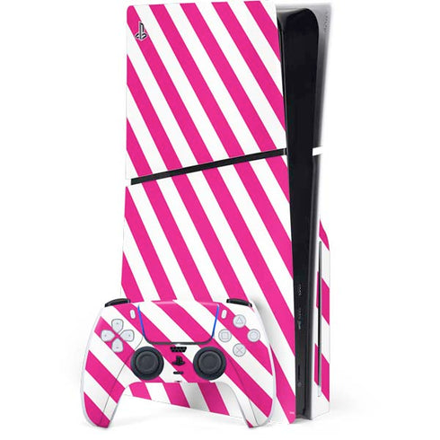 Pink and White Geometric Stripes PS5 Slim Disk Bundle Skin