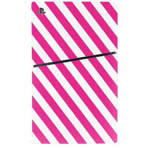 Pink and White Geometric Stripes PS5 Slim Disk Console Skin