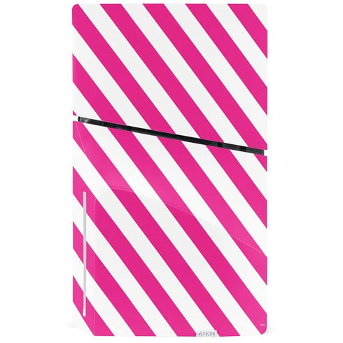 Pink and White Geometric Stripes PS5 Slim Disk Console Skin