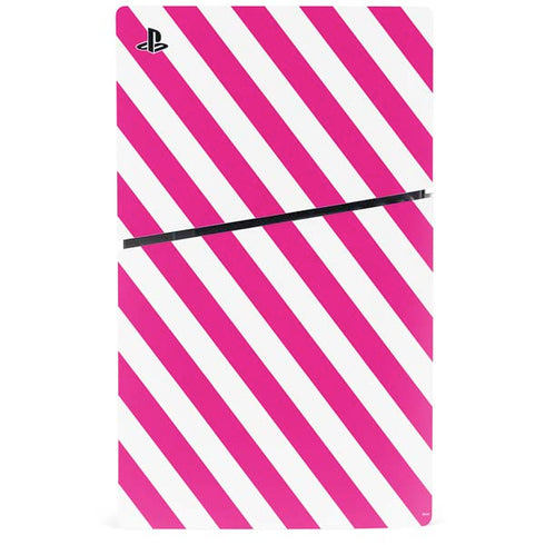 Pink and White Geometric Stripes PS5 Slim Digital Edition Bundle Skin