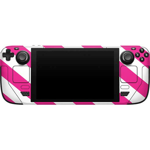 Pink and White Geometric Stripes Steam Deck Handheld Gaming Computer Skin