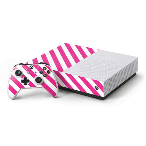 Pink and White Geometric Stripes Xbox One S All-Digital Edition Bundle Skin
