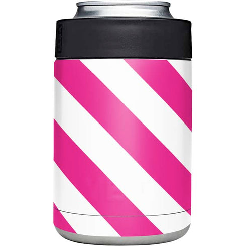 Pink and White Geometric Stripes Yeti Colster Can Insulator Skin