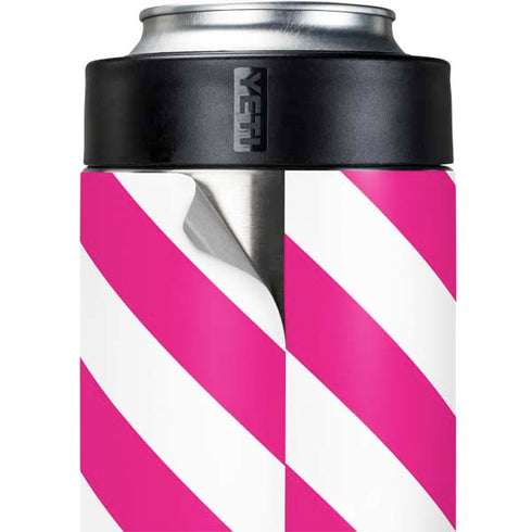 Pink and White Geometric Stripes Yeti Colster Can Insulator Skin