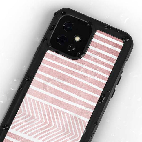 Pink and White Stripes iPhone 12 Waterproof Case