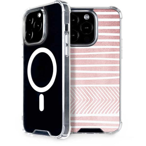 Pink and White Stripes iPhone 15 Pro MagSafe Case