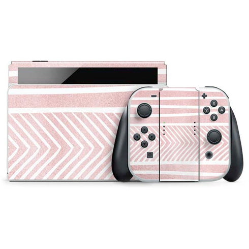 Pink and White Stripes Nintendo Switch OLED (2021) Skin