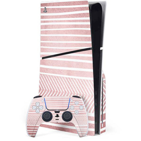 Pink and White Stripes PS5 Slim Disk Bundle Skin
