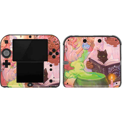 Pink Anime Witch Girls in Library with Cats by Ivy Dolamore Nintendo 2DS Skin