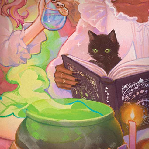 Pink Anime Witch Girls in Library with Cats by Ivy Dolamore Amazon Echo Skin