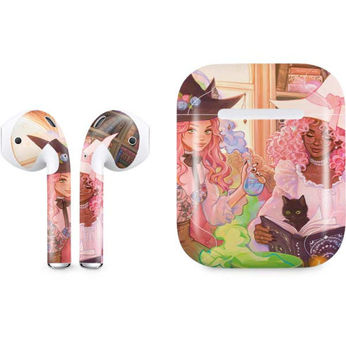 Pink Anime Witch Girls in Library with Cats by Ivy Dolamore Apple AirPods Skin