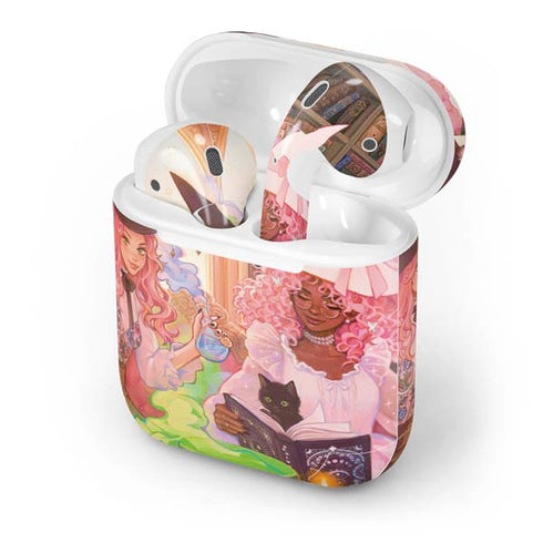 Pink Anime Witch Girls in Library with Cats by Ivy Dolamore Apple AirPods Skin