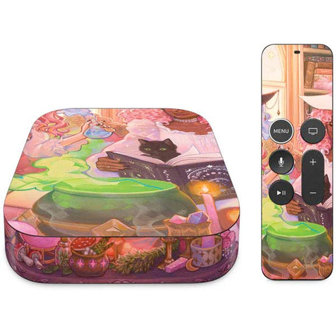 Pink Anime Witch Girls in Library with Cats by Ivy Dolamore Apple TV Skin