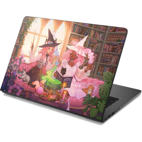 Pink Anime Witch Girls in Library with Cats by Ivy Dolamore Dell Chromebook Skin