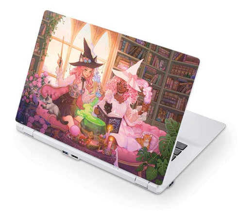 Pink Anime Witch Girls in Library with Cats by Ivy Dolamore Acer Chromebook Skin