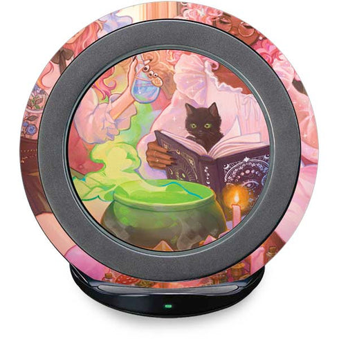 Pink Anime Witch Girls in Library with Cats by Ivy Dolamore Fast Charge Wireless Charging Stand Skin
