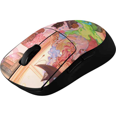 Pink Anime Witch Girls in Library with Cats by Ivy Dolamore G Pro Wireless Gaming Mouse Skin