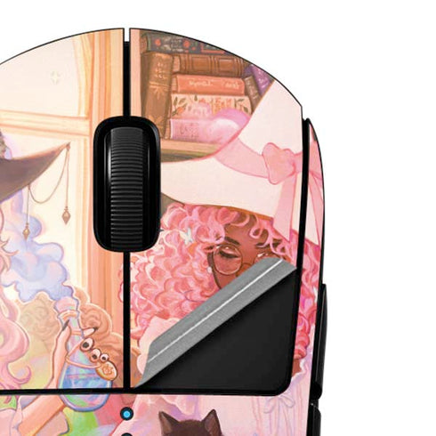 Pink Anime Witch Girls in Library with Cats by Ivy Dolamore G Pro Wireless Gaming Mouse Skin