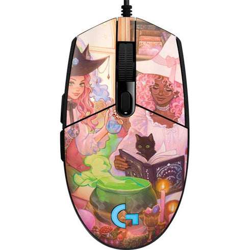 Pink Anime Witch Girls in Library with Cats by Ivy Dolamore G203 Prodigy RGB Wired Gaming Mouse Skin