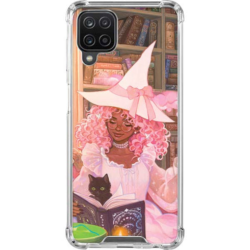 Pink Anime Witch Girls in Library with Cats by Ivy Dolamore Galaxy A12 Clear Case