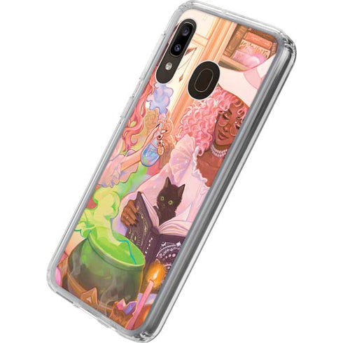 Pink Anime Witch Girls in Library with Cats by Ivy Dolamore Galaxy A20 Clear Case