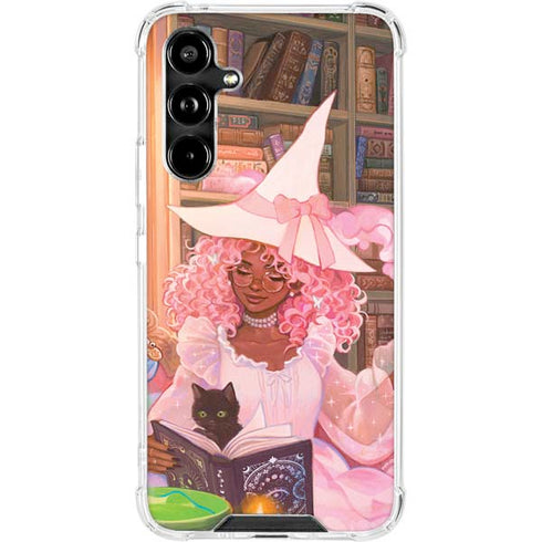 Pink Anime Witch Girls in Library with Cats by Ivy Dolamore Galaxy A54 5G Clear Case