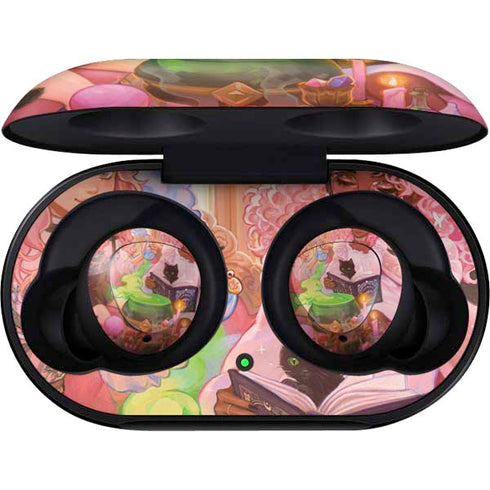 Pink Anime Witch Girls in Library with Cats by Ivy Dolamore Galaxy Buds Skin