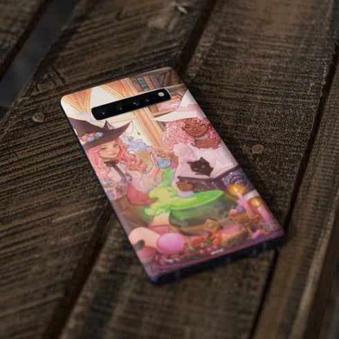 Pink Anime Witch Girls in Library with Cats by Ivy Dolamore Galaxy S10 Plus Skin