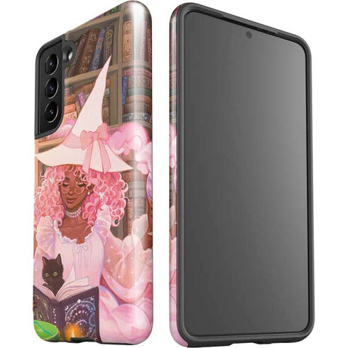 Pink Anime Witch Girls in Library with Cats by Ivy Dolamore Galaxy S21 5G Pro Case