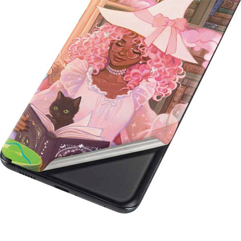 Pink Anime Witch Girls in Library with Cats by Ivy Dolamore Galaxy S21 5G Skin