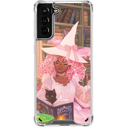 Pink Anime Witch Girls in Library with Cats by Ivy Dolamore Galaxy S21 Plus 5G Clear Case