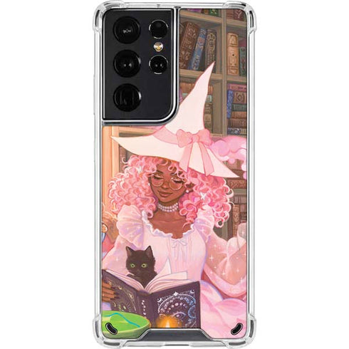Pink Anime Witch Girls in Library with Cats by Ivy Dolamore Galaxy S21 Ultra 5G Clear Case