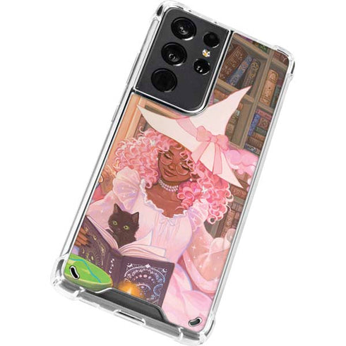 Pink Anime Witch Girls in Library with Cats by Ivy Dolamore Galaxy S21 Ultra 5G Clear Case