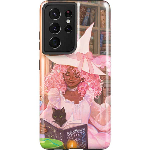 Pink Anime Witch Girls in Library with Cats by Ivy Dolamore Galaxy S21 Ultra 5G Pro Case