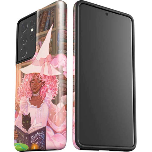 Pink Anime Witch Girls in Library with Cats by Ivy Dolamore Galaxy S21 Ultra 5G Pro Case