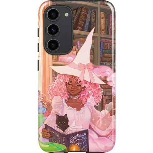 Pink Anime Witch Girls in Library with Cats by Ivy Dolamore Galaxy S23 Plus Pro Case