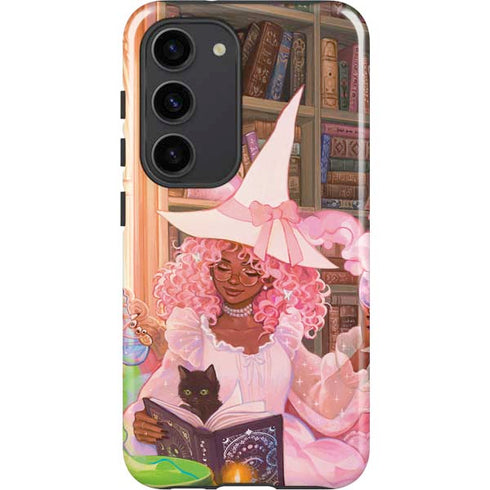 Pink Anime Witch Girls in Library with Cats by Ivy Dolamore Galaxy S23 Pro Case