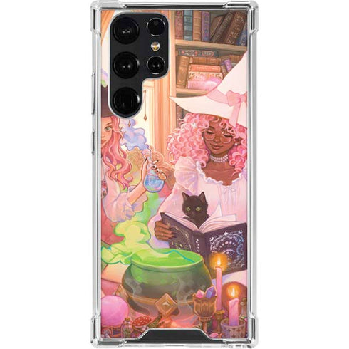 Pink Anime Witch Girls in Library with Cats by Ivy Dolamore Galaxy S23 Ultra Clear Case