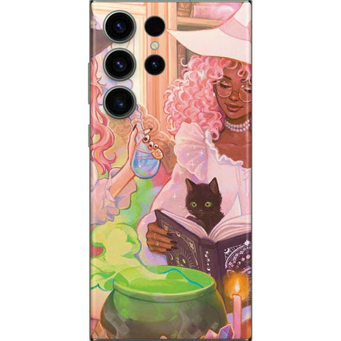 Pink Anime Witch Girls in Library with Cats by Ivy Dolamore Galaxy S23 Ultra Skin