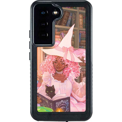 Pink Anime Witch Girls in Library with Cats by Ivy Dolamore Galaxy S23 Waterproof Case