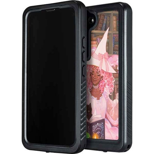 Pink Anime Witch Girls in Library with Cats by Ivy Dolamore Galaxy S23 Waterproof Case