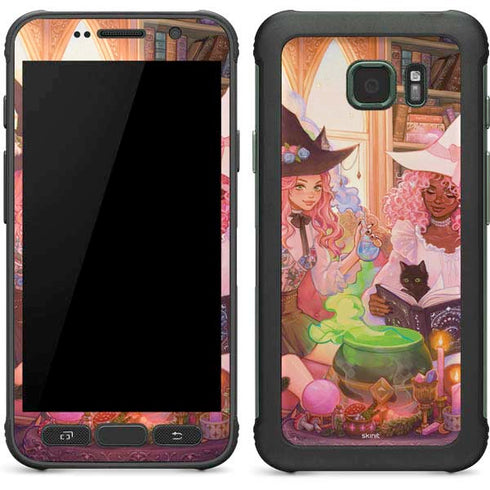 Pink Anime Witch Girls in Library with Cats by Ivy Dolamore Galaxy S7 Active Skin