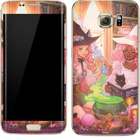 Pink Anime Witch Girls in Library with Cats by Ivy Dolamore Galaxy S7 Edge Skin