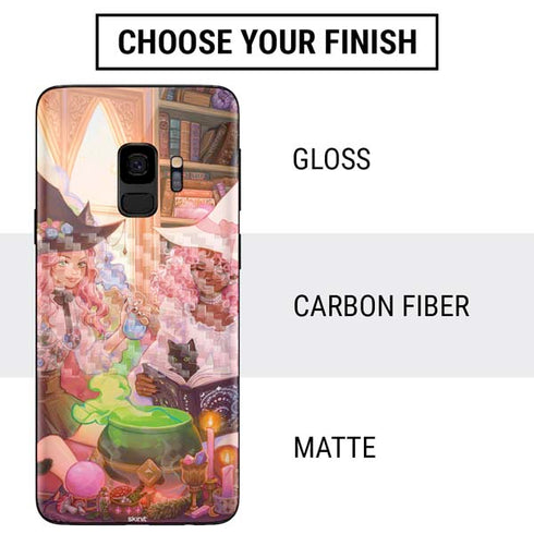 Pink Anime Witch Girls in Library with Cats by Ivy Dolamore Galaxy S9 Skin