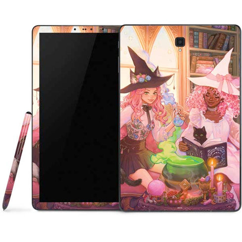 Pink Anime Witch Girls in Library with Cats by Ivy Dolamore Samsung Galaxy Tab Skin